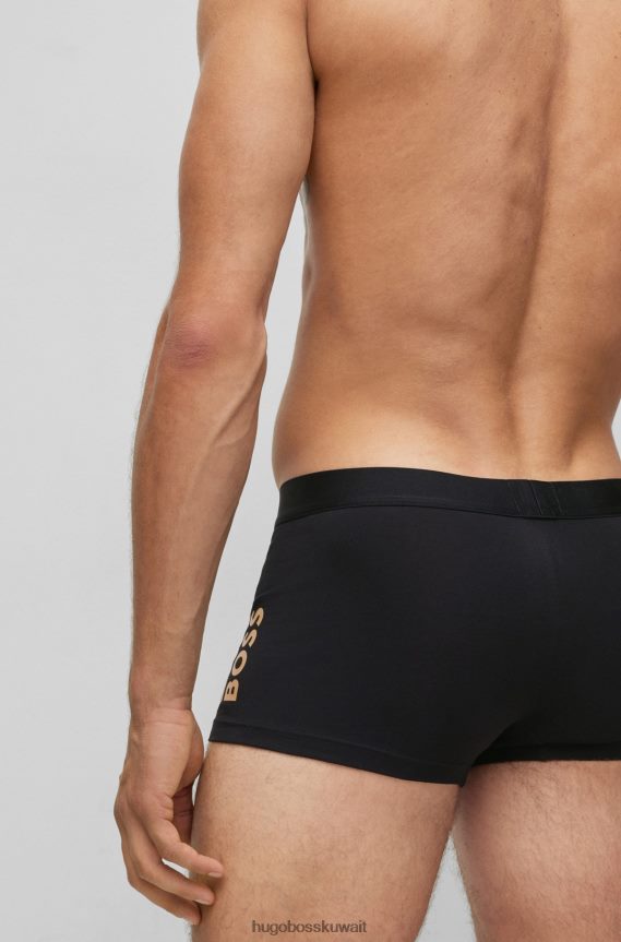 4TFNJN2820 أسود Hugo Boss سروال Hugo من القطن المطاطي باللون الأسود مع شعار وشريط مطبوع بالرقائق المعدنية