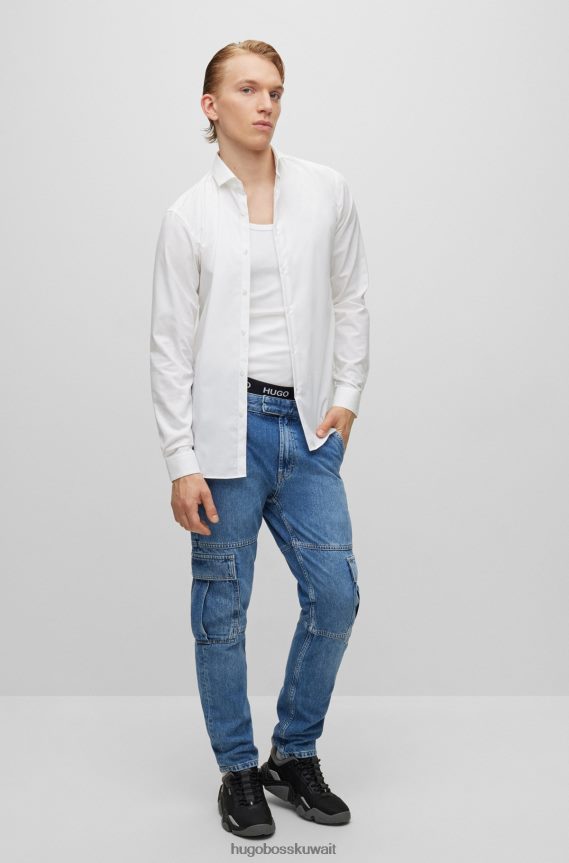 4TFNJN2822 أبيض Hugo Boss قميص بقصّة نحيفة للغاية من قماش البوبلين القطني مع ياقة واسعة باللون الأبيض