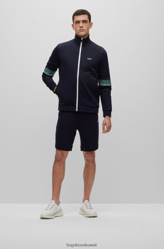 4TFNJN2830 أزرق غامق Hugo Boss سويت شيرت بسحاب بقصة عادية مع شعارات متعددة الألوان باللون الأزرق الداكن