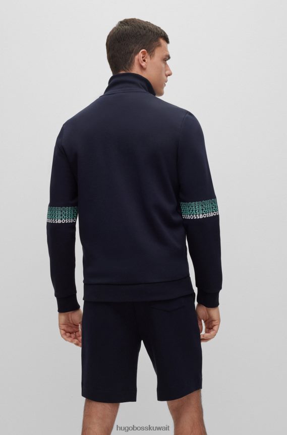 4TFNJN2830 أزرق غامق Hugo Boss سويت شيرت بسحاب بقصة عادية مع شعارات متعددة الألوان باللون الأزرق الداكن