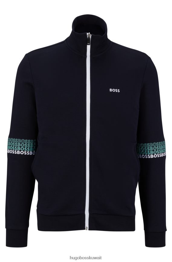 4TFNJN2830 أزرق غامق Hugo Boss سويت شيرت بسحاب بقصة عادية مع شعارات متعددة الألوان باللون الأزرق الداكن