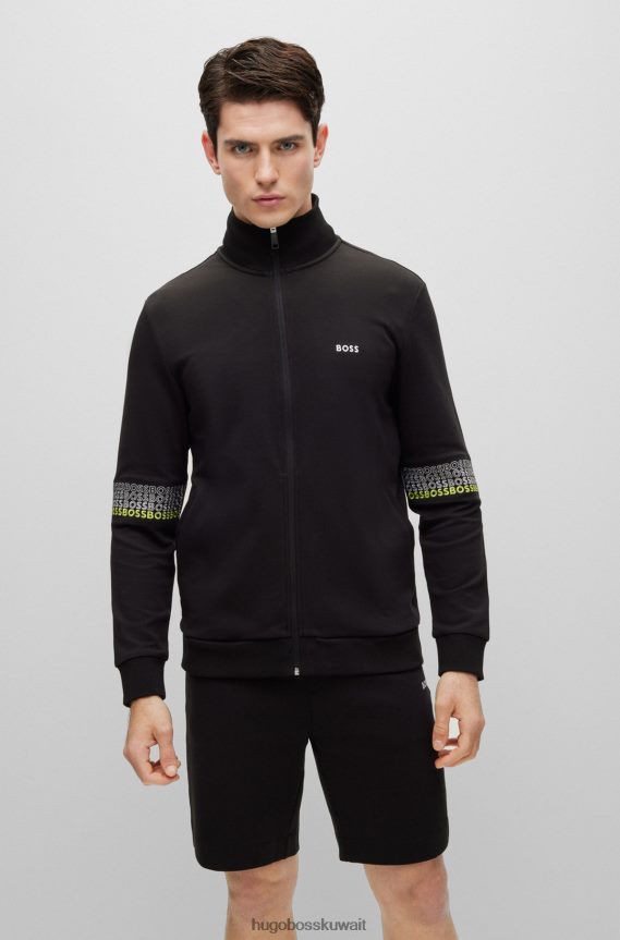 4TFNJN2831 أسود Hugo Boss سويت شيرت Hugo أسود بسحاب عادي مع شعارات متعددة الألوان