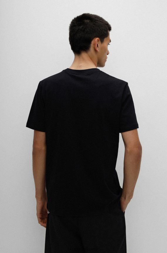 4TFNJN2832 أسود Hugo Boss تيشيرت هوغو من الجيرسي القطني باللون الأسود بقصة عادية وطبعة شعار