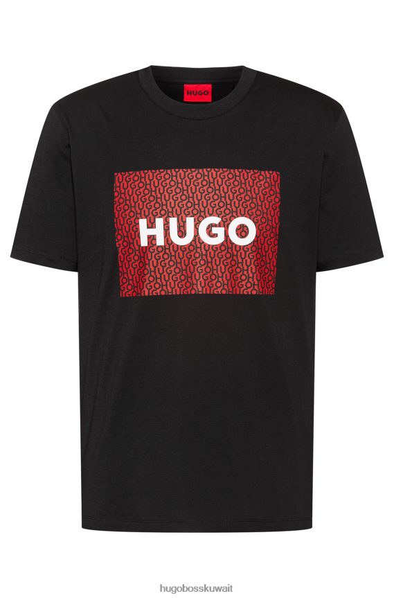 4TFNJN2832 أسود Hugo Boss تيشيرت هوغو من الجيرسي القطني باللون الأسود بقصة عادية وطبعة شعار