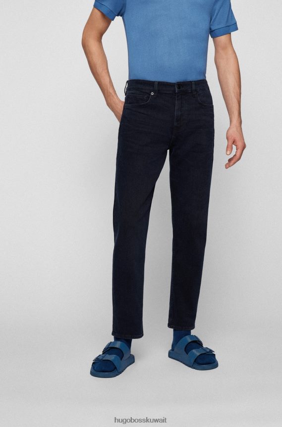 4TFNJN2835 أزرق غامق Hugo Boss بنطال جينز قصير مدبب باللون الأزرق الداكن مصنوع من قماش الدنيم بلمسة من الكشمير باللون الكحلي الفحمي