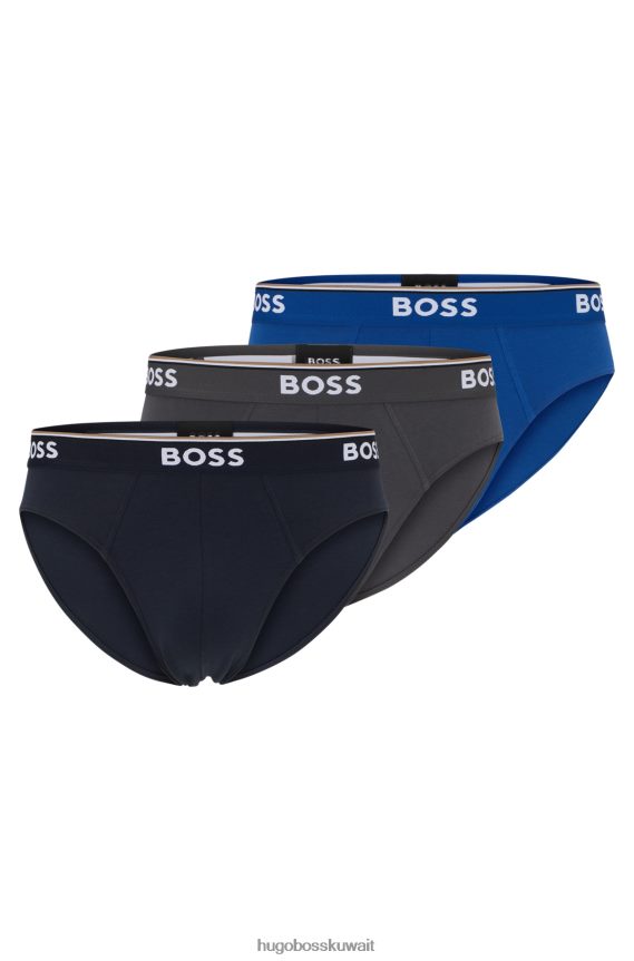 4TFNJN2839 أزرق Hugo Boss Hugo حزمة من ثلاث سراويل داخلية من القطن المطاطي مع أحزمة خصر تحمل الشعار باللون الأزرق