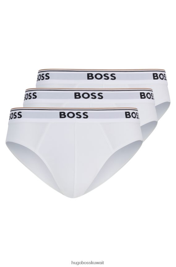 4TFNJN2841 أبيض Hugo Boss حزمة من ثلاثة سراويل داخلية من القطن المطاطي باللون الأبيض مع أحزمة خصر تحمل شعار Hugo