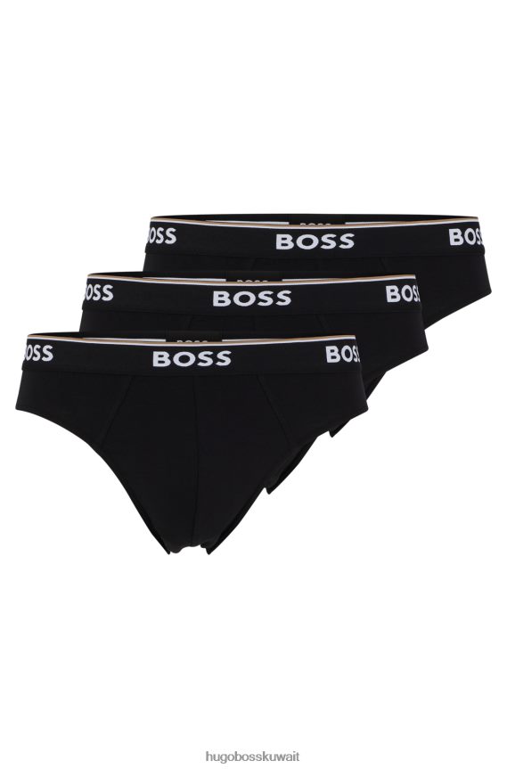 4TFNJN2843 أسود Hugo Boss مجموعة هوغو سوداء من ثلاثة سراويل داخلية من القطن المطاطي مع أحزمة خصر تحمل الشعار