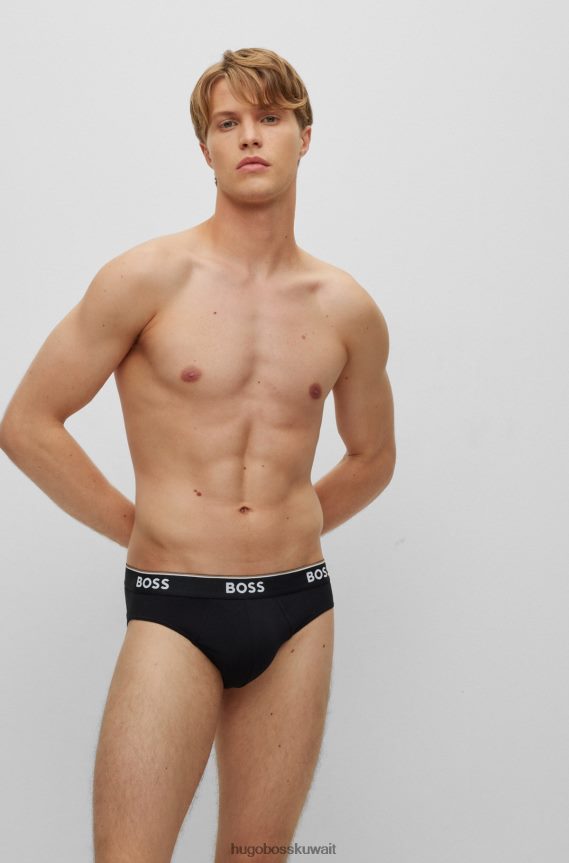 4TFNJN2843 أسود Hugo Boss مجموعة هوغو سوداء من ثلاثة سراويل داخلية من القطن المطاطي مع أحزمة خصر تحمل الشعار