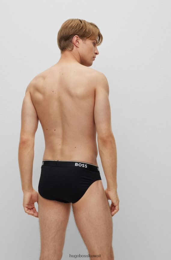 4TFNJN2843 أسود Hugo Boss مجموعة هوغو سوداء من ثلاثة سراويل داخلية من القطن المطاطي مع أحزمة خصر تحمل الشعار