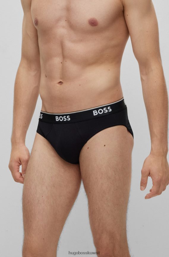 4TFNJN2843 أسود Hugo Boss مجموعة هوغو سوداء من ثلاثة سراويل داخلية من القطن المطاطي مع أحزمة خصر تحمل الشعار