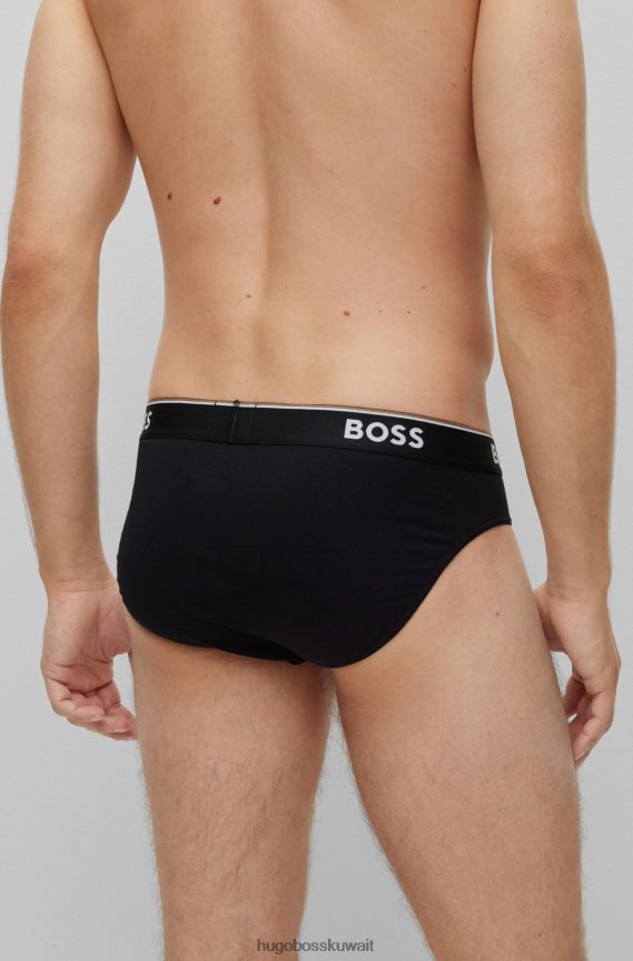 4TFNJN2843 أسود Hugo Boss مجموعة هوغو سوداء من ثلاثة سراويل داخلية من القطن المطاطي مع أحزمة خصر تحمل الشعار