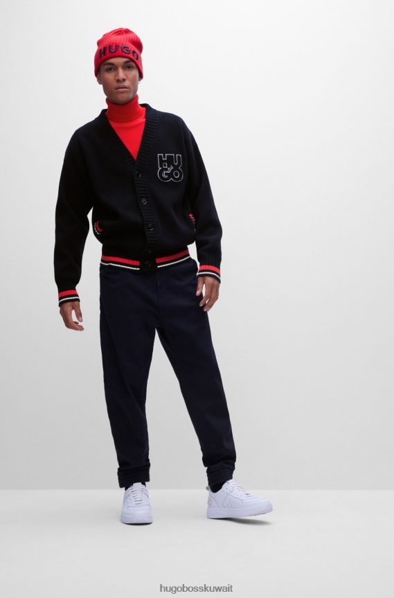 4TFNJN2845 أسود Hugo Boss سترة Hugo كبيرة الحجم من القطن العضوي مع شعار مكدس باللون الأسود