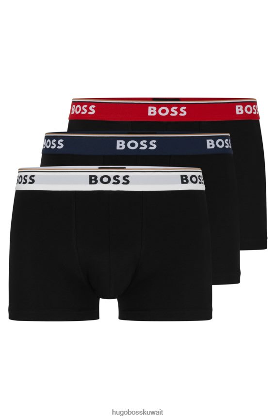 4TFNJN2846 أسود / أبيض / أحمر Hugo Boss حزمة من ثلاثة سراويل داخلية من القطن المطاطي تحمل شعار Hugo باللون الأسود