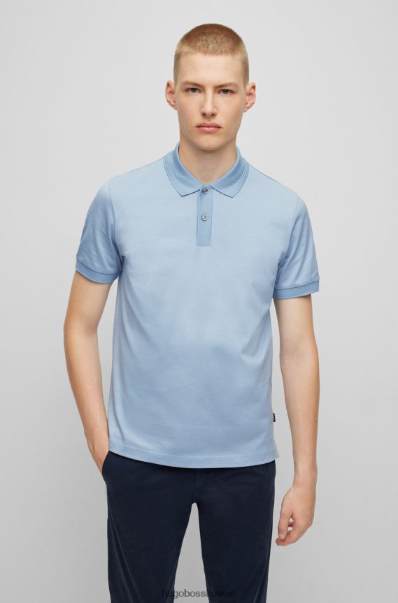 4TFNJN2848 أزرق فاتح Hugo Boss قميص بولو بقصة ضيقة من قطن هوغو المرسيري باللون الأزرق الفاتح