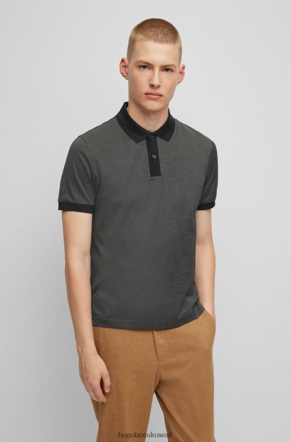4TFNJN2849 أسود Hugo Boss قميص بولو أسود من Hugo بقصة ضيقة مصنوع من القطن المرسيري