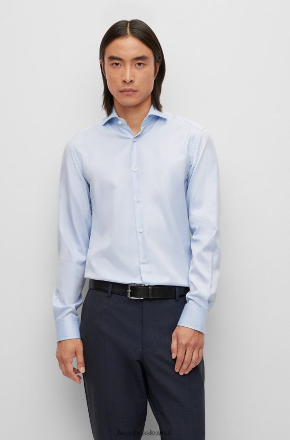 4TFNJN2850 أزرق فاتح Hugo Boss قميص Hugo ذو قصة ضيقة باللون الأزرق الفاتح مصنوع من القطن العضوي غير القابل للكي