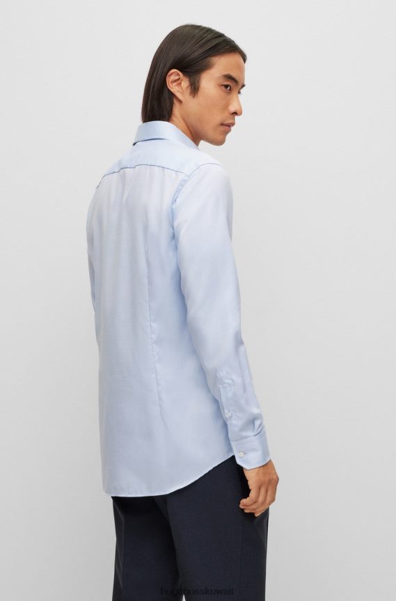 4TFNJN2850 أزرق فاتح Hugo Boss قميص Hugo ذو قصة ضيقة باللون الأزرق الفاتح مصنوع من القطن العضوي غير القابل للكي