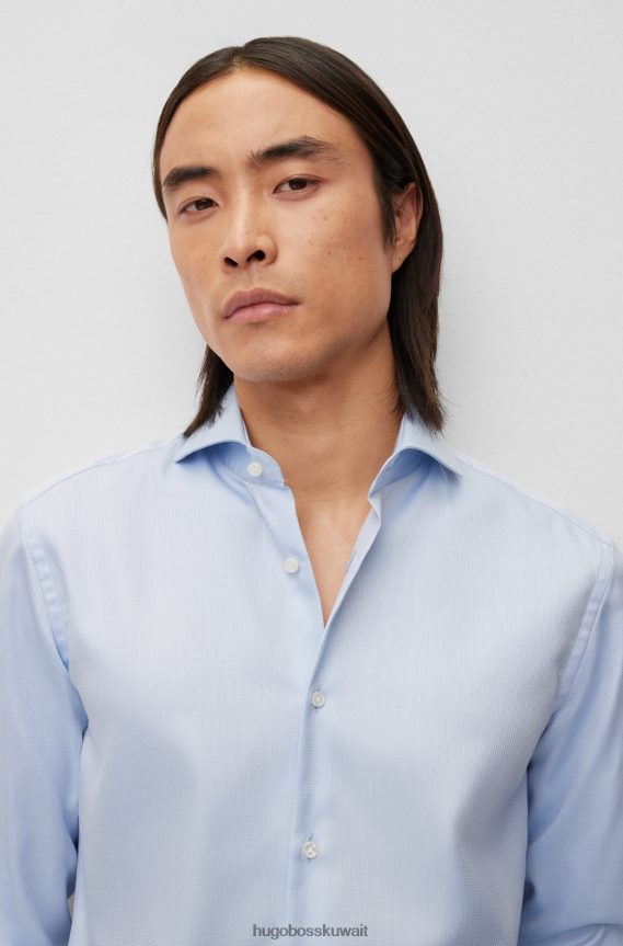 4TFNJN2850 أزرق فاتح Hugo Boss قميص Hugo ذو قصة ضيقة باللون الأزرق الفاتح مصنوع من القطن العضوي غير القابل للكي