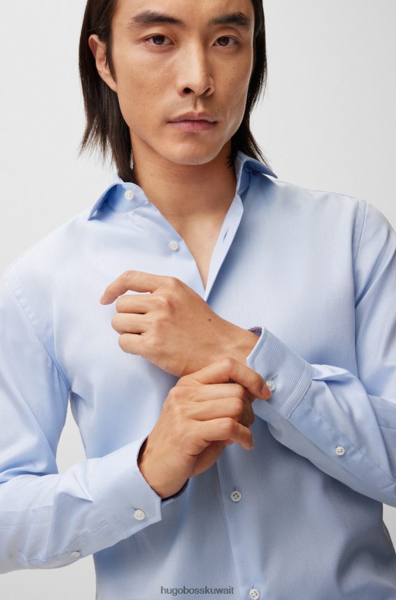 4TFNJN2850 أزرق فاتح Hugo Boss قميص Hugo ذو قصة ضيقة باللون الأزرق الفاتح مصنوع من القطن العضوي غير القابل للكي