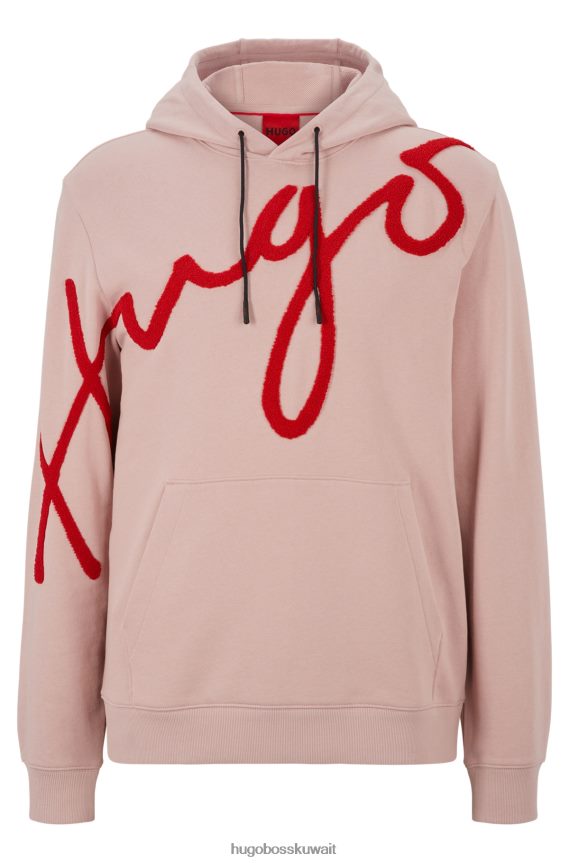 4TFNJN2853 وردي فاتح Hugo Boss هودي من قطن تيري باللون الوردي الفاتح مع شعار هوغو مطرز كبير الحجم