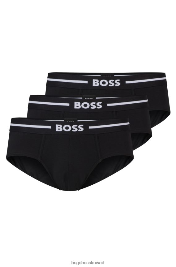 4TFNJN2855 أسود Hugo Boss حزمة من ثلاثة سراويل هوغو سوداء من القطن المطاطي مع أحزمة خصر تحمل الشعار