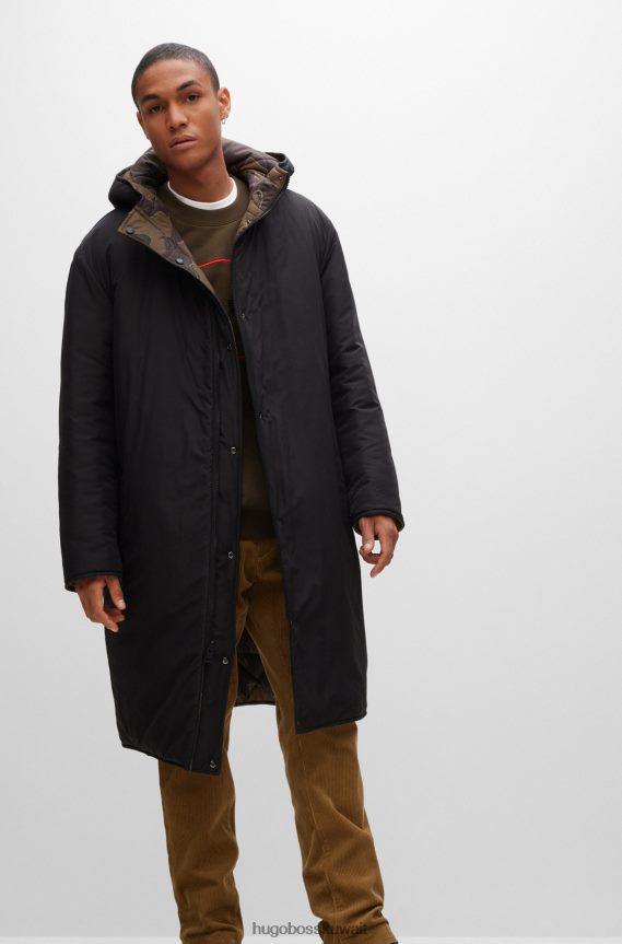 4TFNJN2862 منقوشة Hugo Boss معطف مبطن ذو وجهين بنمط هوغو بمقاس مريح مع طباعة مموهة