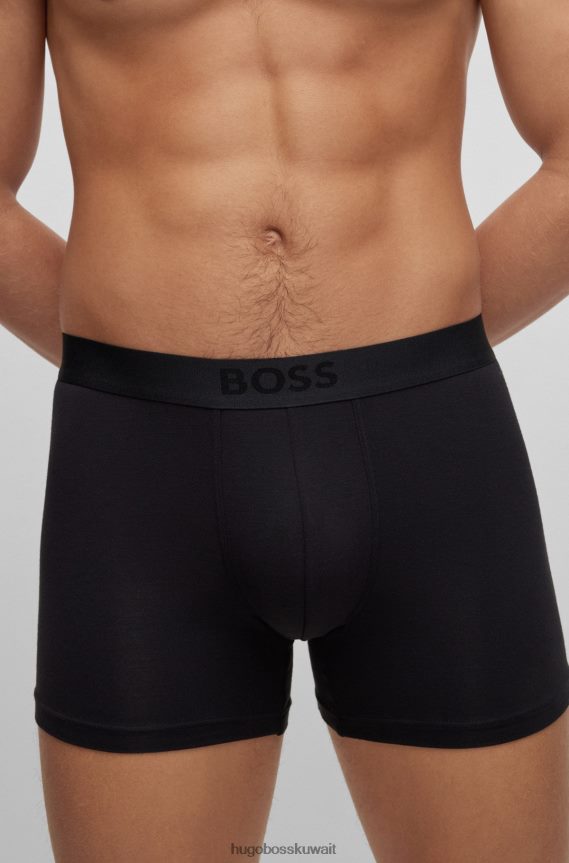 4TFNJN2863 أسود Hugo Boss Hugo حزمة من قطعتين من الملابس الداخلية للملاكم المطاطي مع شعار باللون الأسود