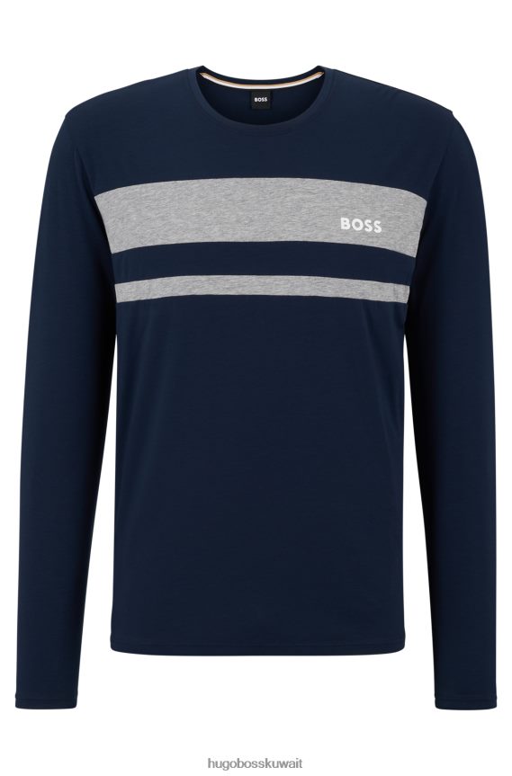 4TFNJN2873 أزرق غامق Hugo Boss تيشيرت بيجامة هوغو باللون الأزرق الداكن بأكمام طويلة من القطن والمودال والمطاط