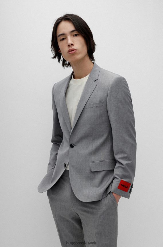 4TFNJN2877 رمادي Hugo Boss بدلة رمادية ضيقة مصنوعة من قماش هوغو المصنوع من مزيج الصوف