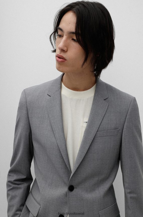 4TFNJN2877 رمادي Hugo Boss بدلة رمادية ضيقة مصنوعة من قماش هوغو المصنوع من مزيج الصوف