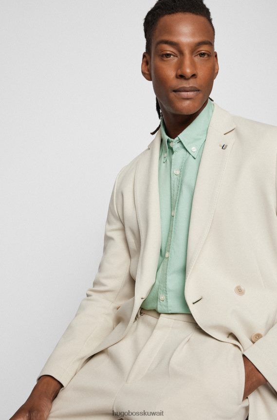 4TFNJN2880 اخضر فاتح Hugo Boss قميص أخضر فاتح بقصة عادية مزين بشعار Hugo مصنوع من قطن أكسفورد