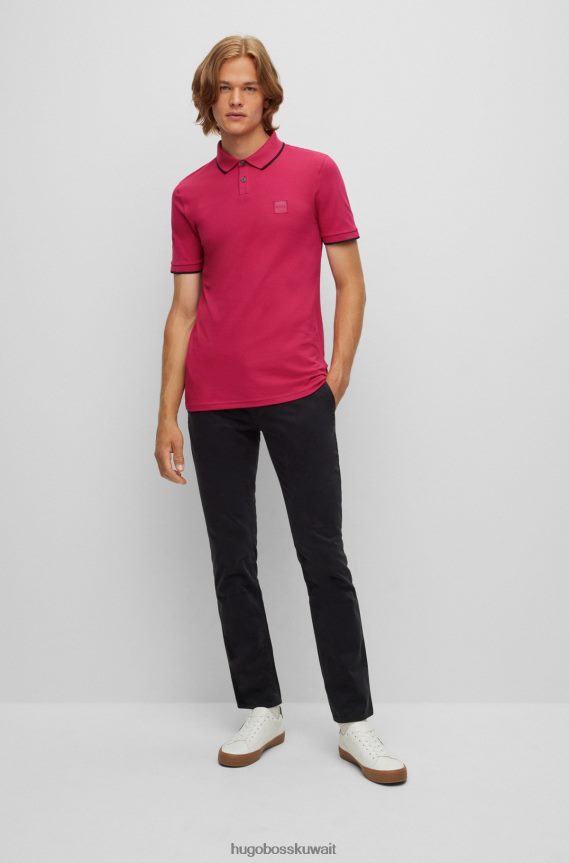 4TFNJN2883 لون القرنفل Hugo Boss قميص بولو من القطن المطاطي بقصة ضيقة مع رقعة الشعار باللون الوردي