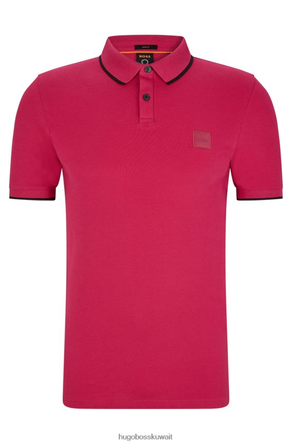4TFNJN2883 لون القرنفل Hugo Boss قميص بولو من القطن المطاطي بقصة ضيقة مع رقعة الشعار باللون الوردي