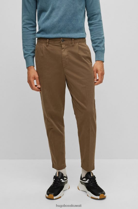 4TFNJN2893 أخضر غامق Hugo Boss بنطلون Hugo ذو قصة مدببة باللون الأخضر الداكن من الساتان القطني المطاطي