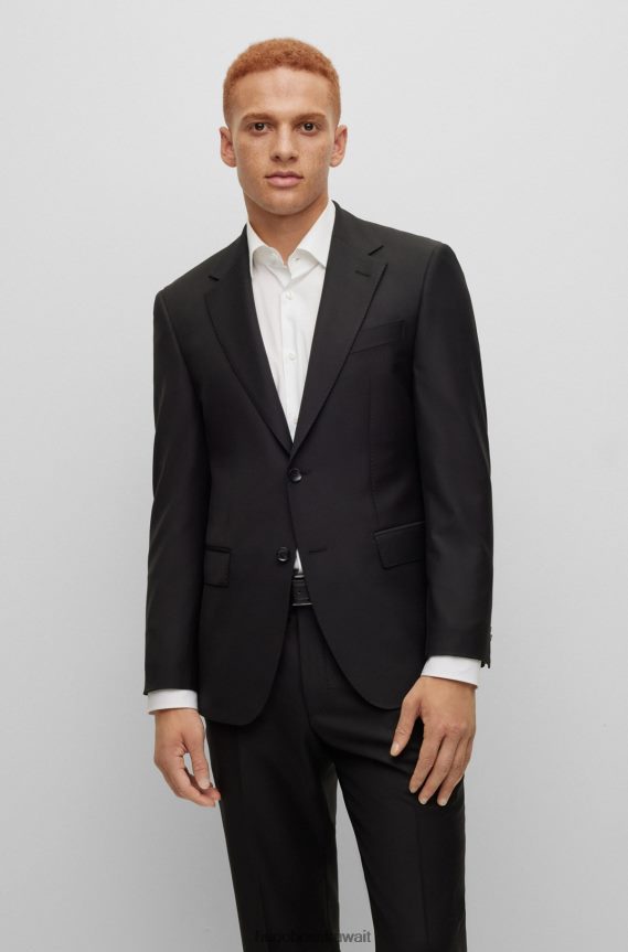 4TFNJN2894 أسود Hugo Boss سترة Hugo أحادية الصدر من الصوف البكر المطاطي باللون الأسود