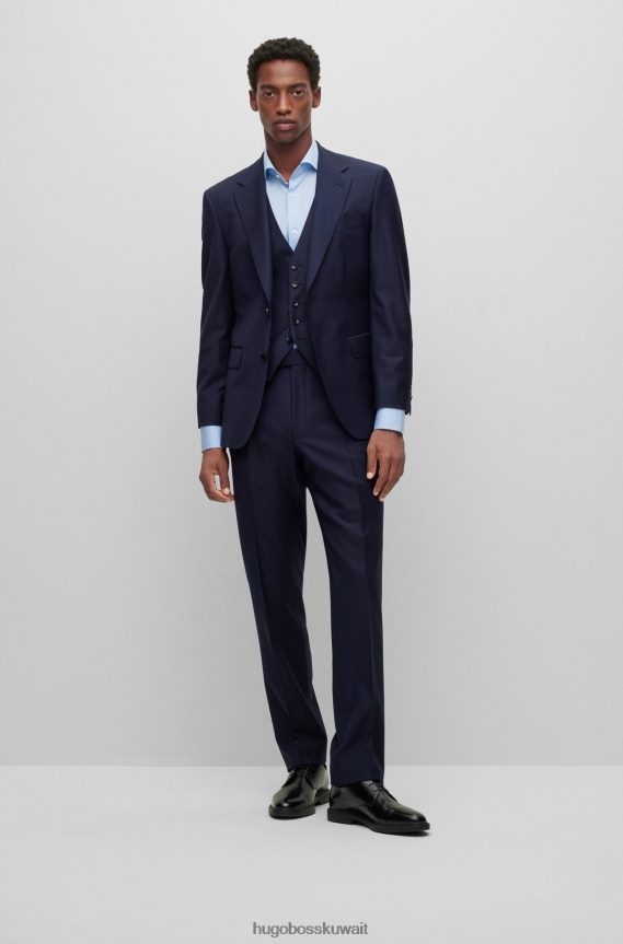 4TFNJN2895 أزرق غامق Hugo Boss سترة بصدر واحد من الصوف البكر المطاطي باللون الأزرق الداكن