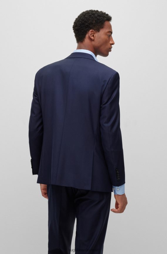 4TFNJN2895 أزرق غامق Hugo Boss سترة بصدر واحد من الصوف البكر المطاطي باللون الأزرق الداكن