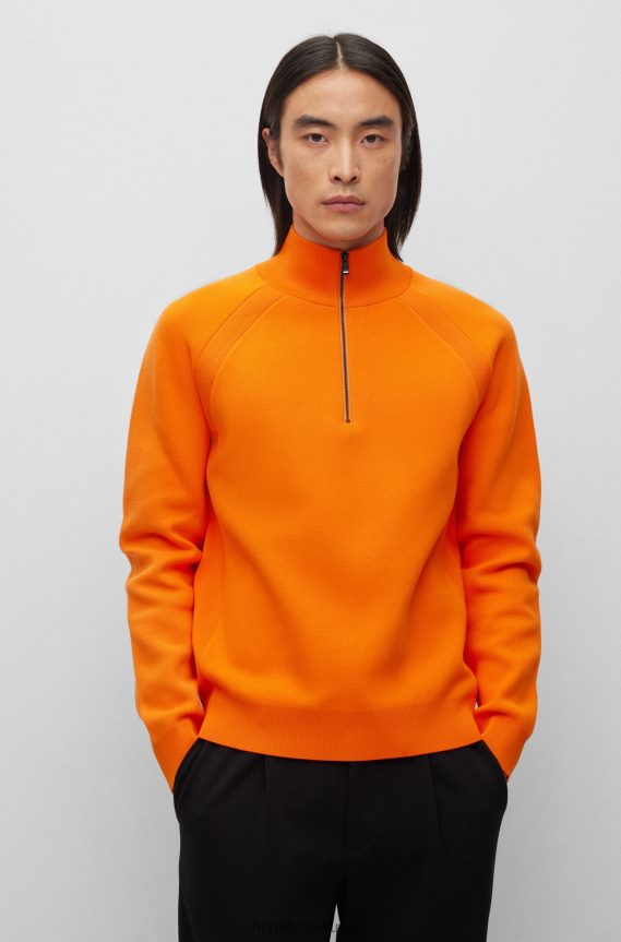 4TFNJN2904 البرتقالي Hugo Boss سترة هوغو برتقالية برقبة بسحاب مصنوعة من مواد مختلطة