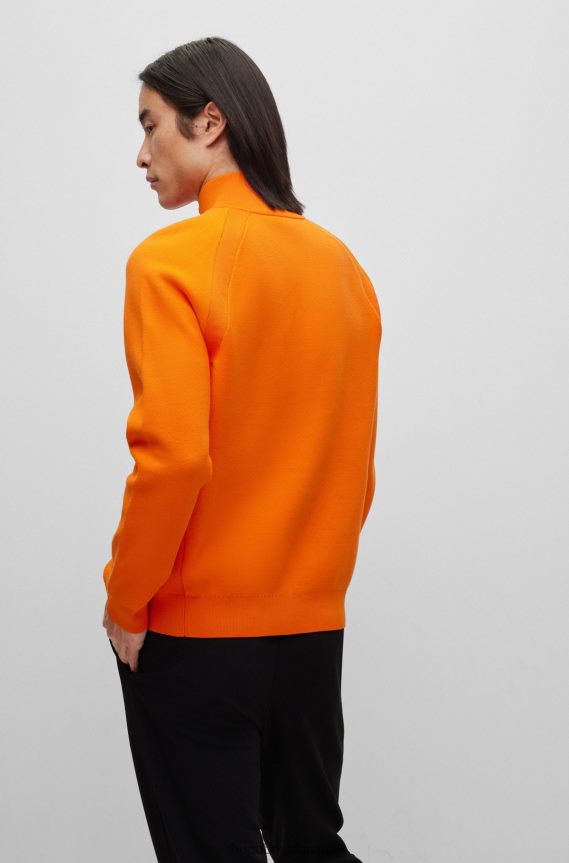 4TFNJN2904 البرتقالي Hugo Boss سترة هوغو برتقالية برقبة بسحاب مصنوعة من مواد مختلطة