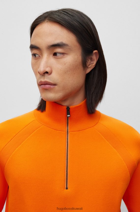 4TFNJN2904 البرتقالي Hugo Boss سترة هوغو برتقالية برقبة بسحاب مصنوعة من مواد مختلطة