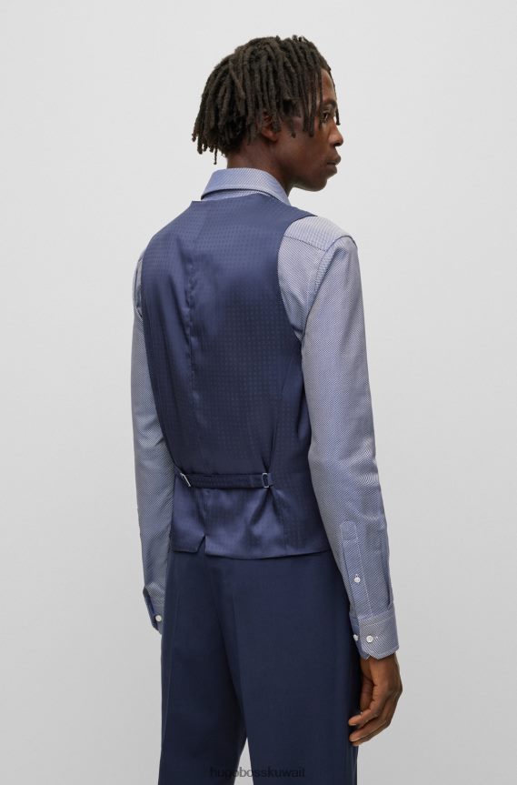 4TFNJN2905 أزرق غامق Hugo Boss صدرية Hugo باللون الأزرق الداكن بقصة ضيقة من الصوف البكر المطاطي