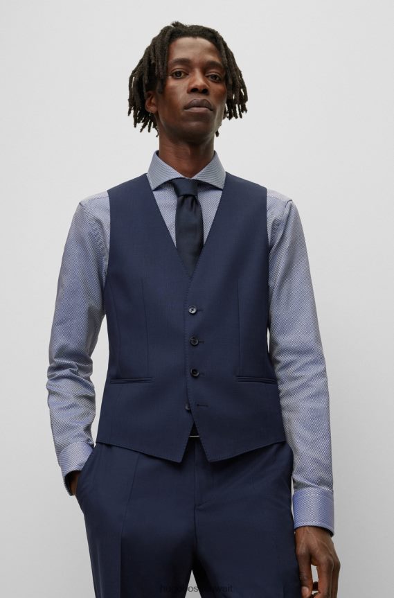 4TFNJN2905 أزرق غامق Hugo Boss صدرية Hugo باللون الأزرق الداكن بقصة ضيقة من الصوف البكر المطاطي