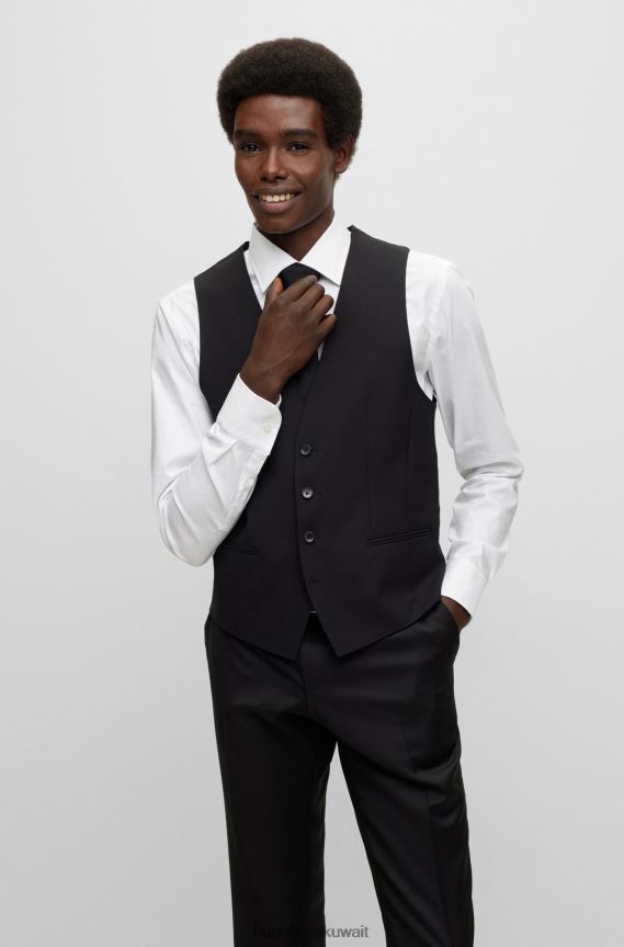 4TFNJN2906 أسود Hugo Boss صدرية Hugo ضيقة من الصوف البكر المطاطي باللون الأسود