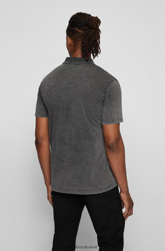 4TFNJN2907 رمادي Hugo Boss قميص بولو من القطن المغسول مع جيب على الصدر باللون الرمادي