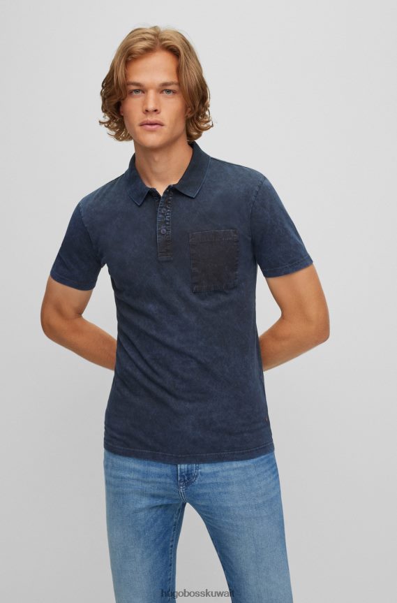 4TFNJN2908 أزرق غامق Hugo Boss قميص بولو من القطن باللون الأزرق الداكن مع جيب على الصدر