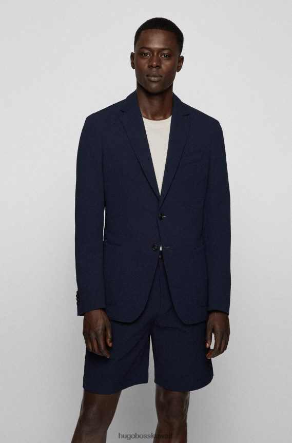 4TFNJN2909 أزرق غامق Hugo Boss سترة ضيقة باللون الأزرق الداكن من القماش القطني المطاطي