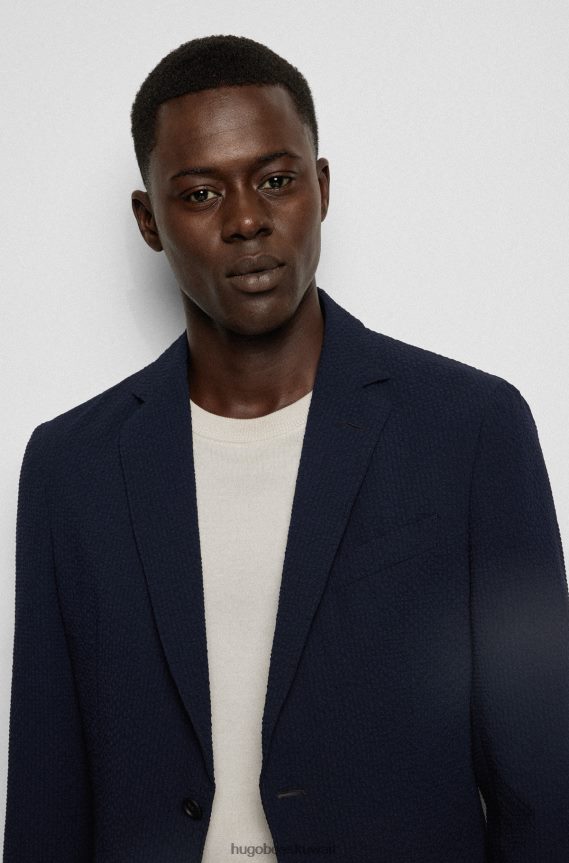 4TFNJN2909 أزرق غامق Hugo Boss سترة ضيقة باللون الأزرق الداكن من القماش القطني المطاطي