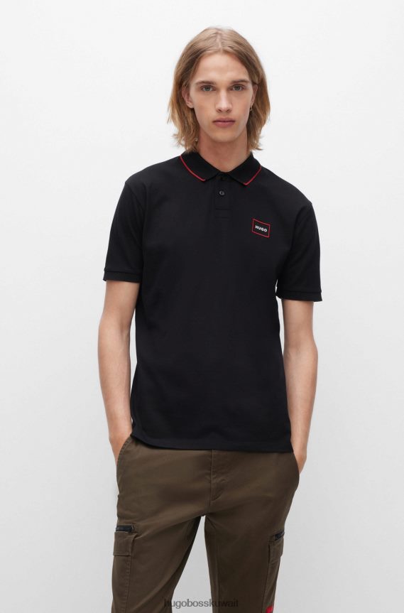 4TFNJN2910 أسود Hugo Boss قميص بولو أسود من قطن هوغو بيكيه © مع شعار بإطار أحمر