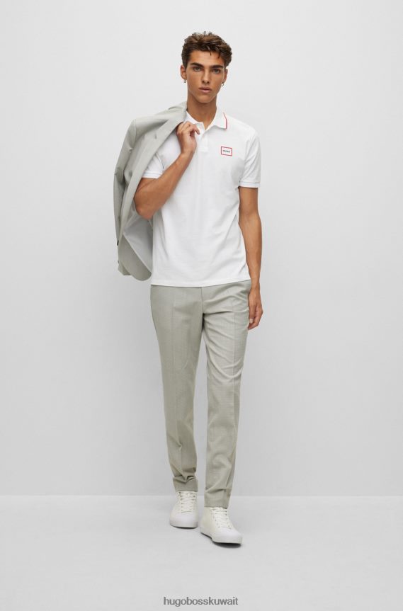 4TFNJN2912 أبيض Hugo Boss قميص بولو من قطن بيكيه © من Hugo مع شعار بإطار أحمر باللون الأبيض